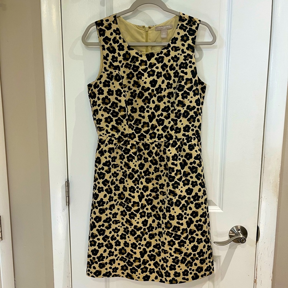 Banana Republic Sleeveless Leopard Print Mini Dress Sz 6 Fit & Flare W/ Pockets